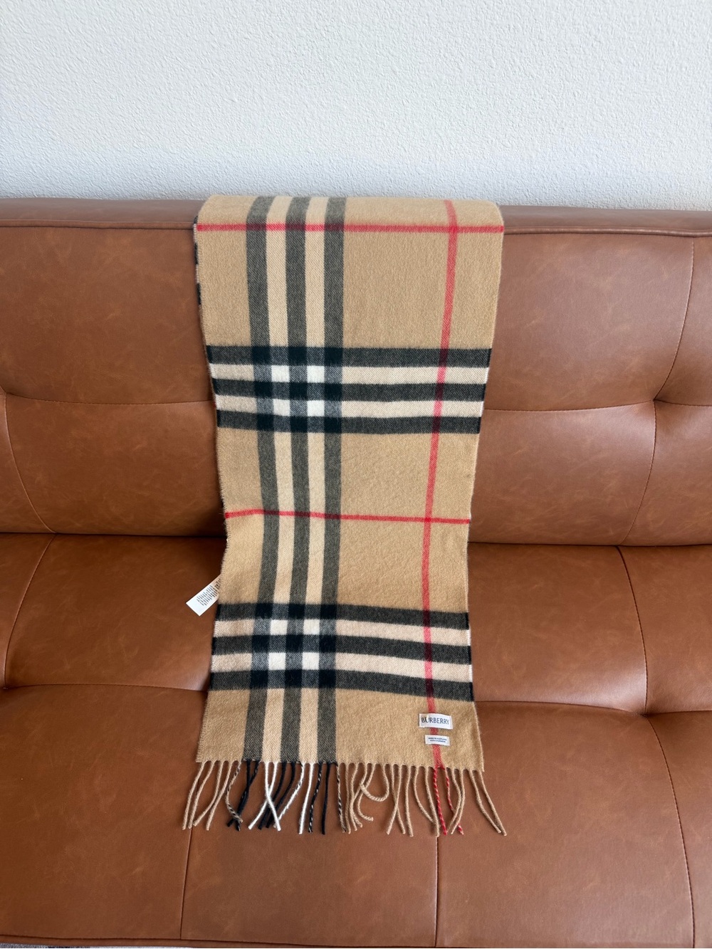 Burberry Scarf 100 % Cashmere Plaid Giant Icon Camel Check Size 168x30